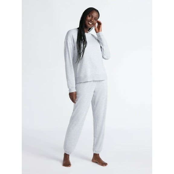 Joyspun Women’s Fleece Long Sleeve Top and Joggers Lounge Set, 2-Piece, Sizes XS-3X