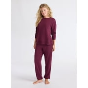 Joyspun Women’s Fleece Long Sleeve Top and Joggers Lounge Set, 2-Piece, Sizes XS-3X