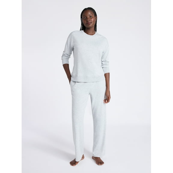 Joyspun Women's Fleece Long Sleeve Top and Straight Leg Pants Lounge Set, 2-Piece, Sizes XS-3X