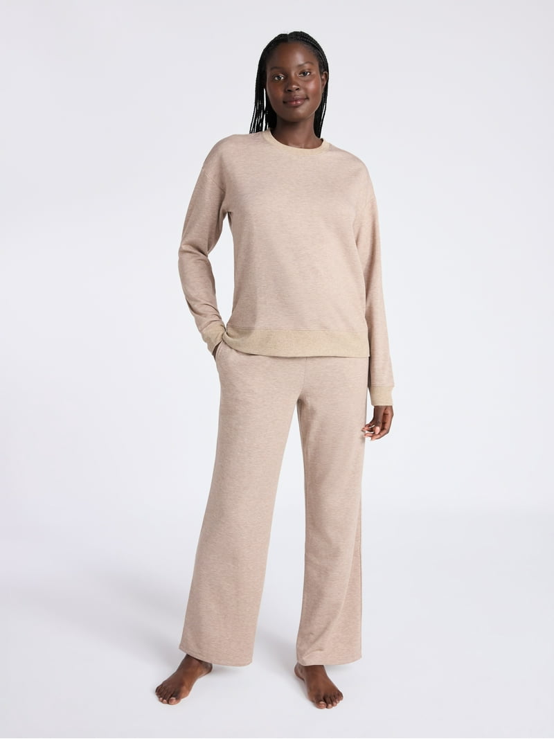 Joyspun Women's Fleece Long Sleeve Top and Straight Leg Pants