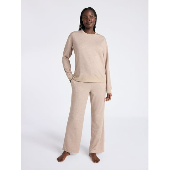 Joyspun Women's Fleece Long Sleeve Top and Straight Leg Pants Lounge Set, 2-Piece, Sizes XS-3X