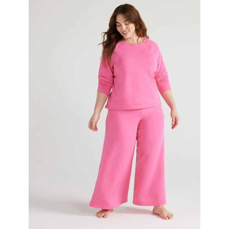 Joyspun Women's Fleece Sleep Top and Wide Leg Pants Pajama Set, 2-Piece,  Sizes S to 3X