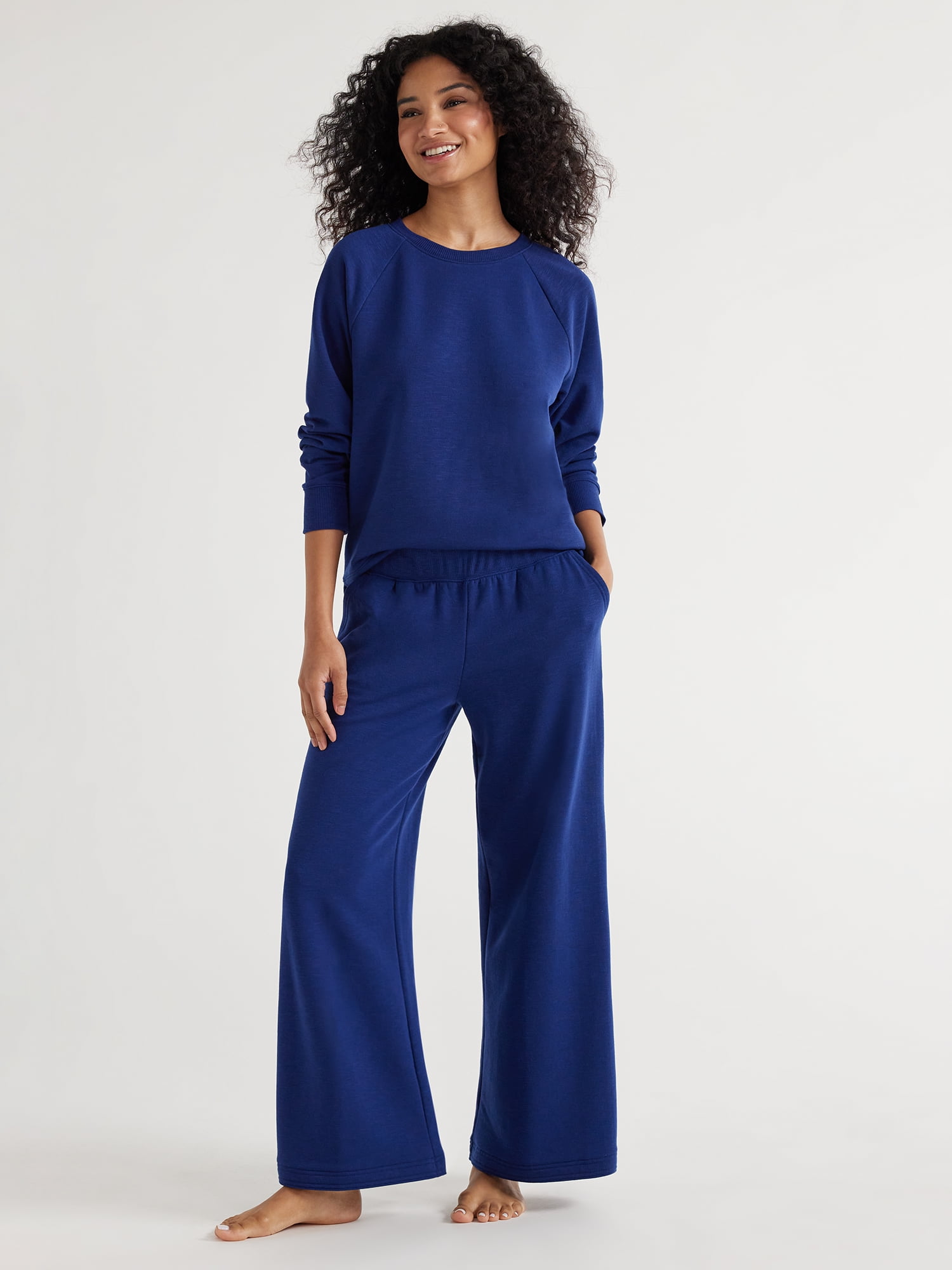 Joyspun Women's Fleece Sleep Top and Wide Leg Pants Pajama Set, 2-Piece, Sizes S to 3X