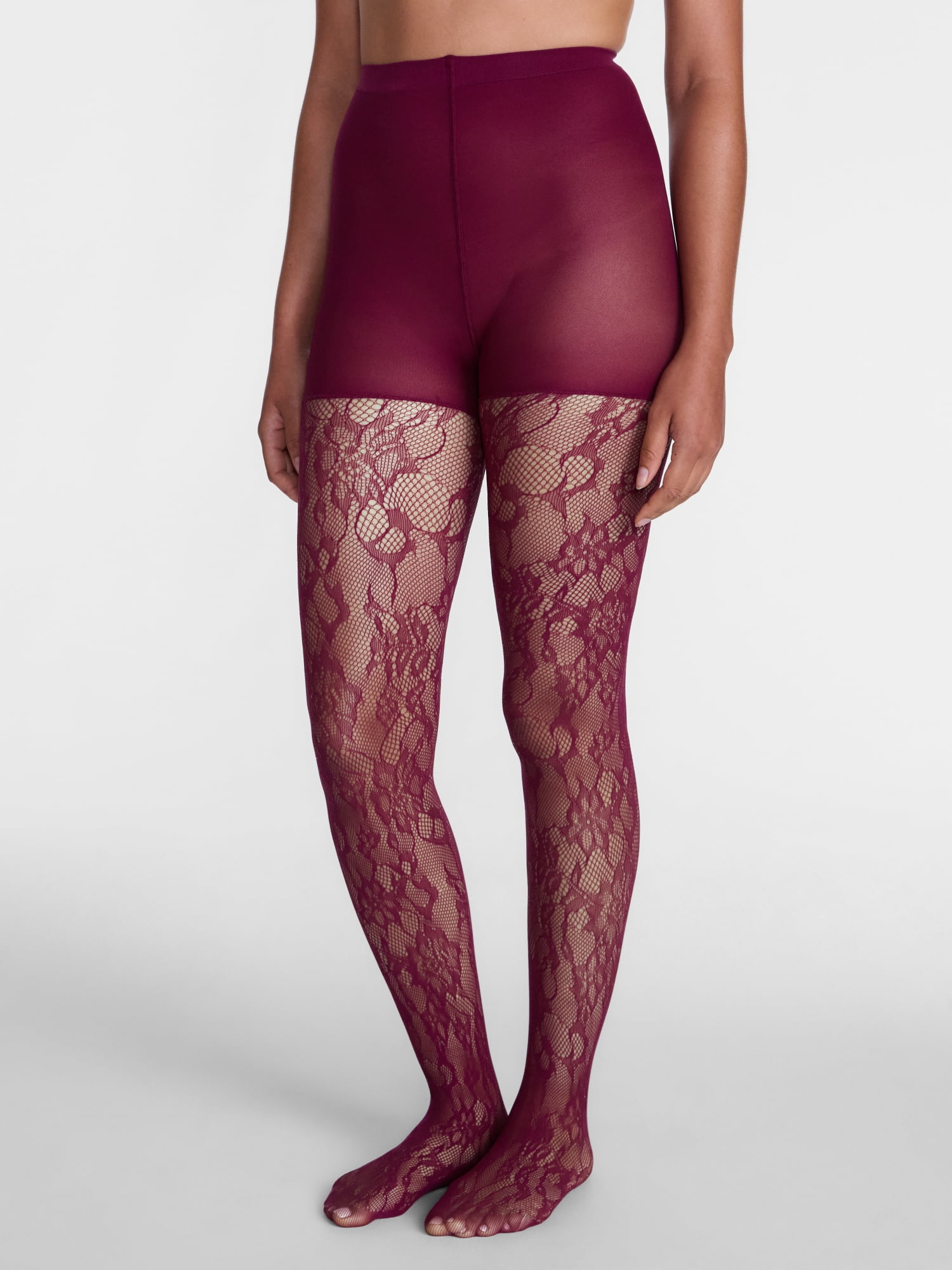 Joyspun Women's Floral Lace and Opaque Tights, 2-Pack, Sizes S-3XL
