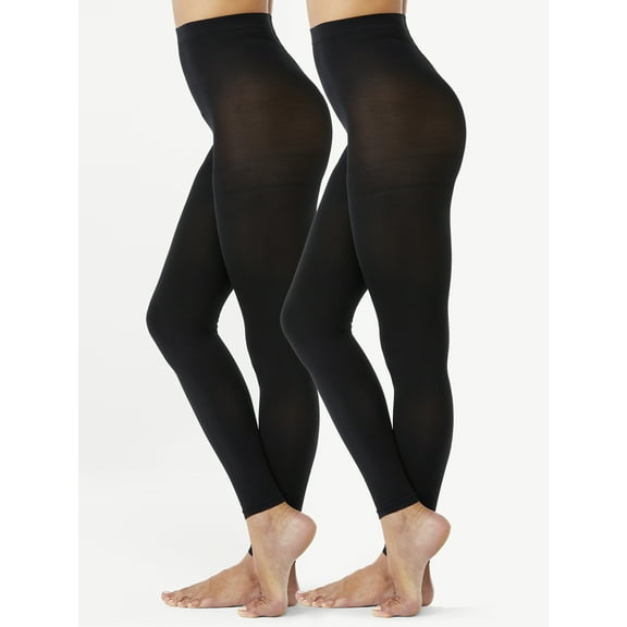 Joyspun Women's Footless Tights, 2-Pack, Sizes S-3XL
