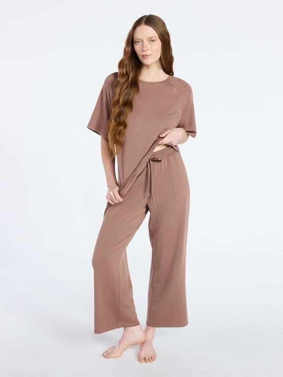 Women's French Terry Short Sleeve Top and Capri Pants Sleep Set, 2-Piece, Sizes XS-3X