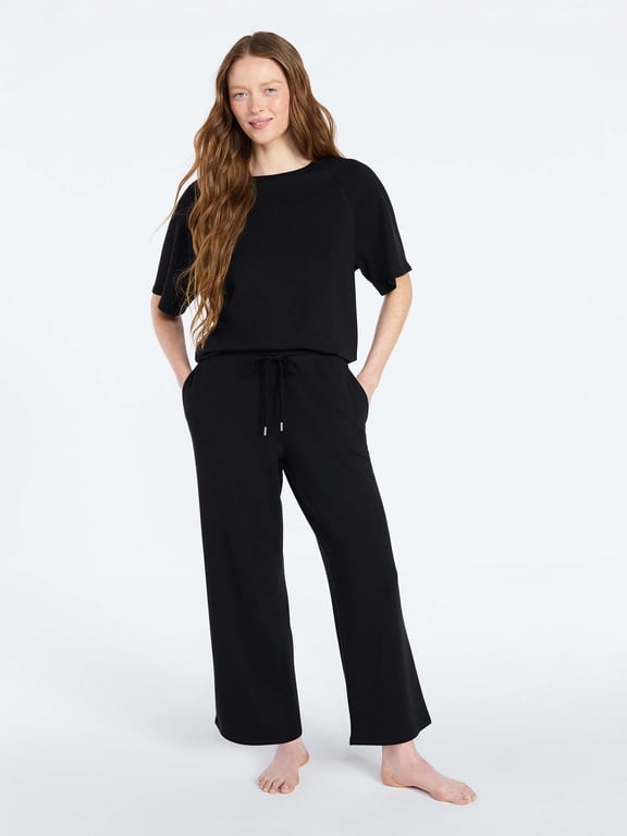 Women's French Terry Short Sleeve Top and Capri Pants Sleep Set, 2-Piece, Sizes XS-3X