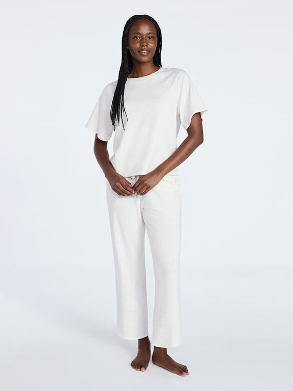 Women's French Terry Short Sleeve Top and Capri Pants Pajama Set, 2-Piece, Sizes XS-3X