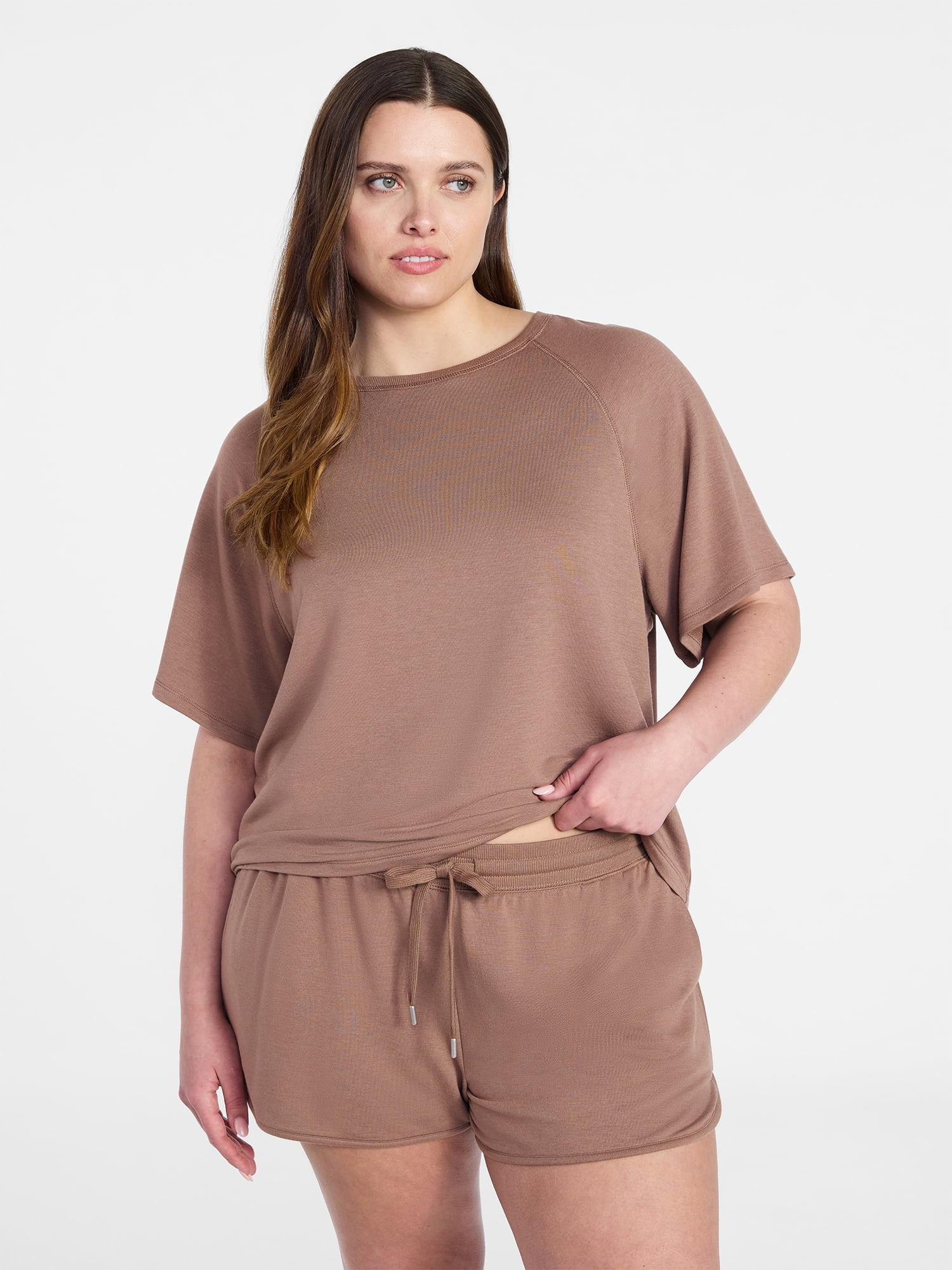 Joyspun Women's French Terry Lounge Sleep Short Sleeve Top and