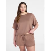 Joyspun Womens French Terry Short Sleeve Top and Shorts Set, 2-Piece, Sizes XS-3X