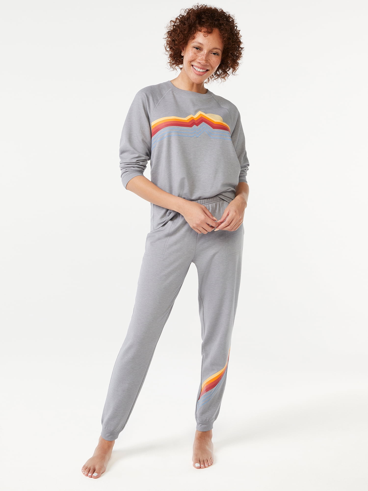 Joyspun Women's French Terry Holiday Pajama Gift Set, 2-Piece, Sizes S to 3X