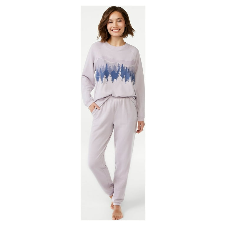 Joyspun Women's French Terry Holiday Pajama Gift Set, 2-Piece, Sizes S to  3X 