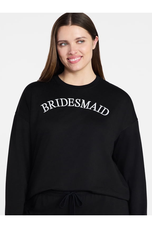 Women's French Terry Knit Bridal Sleep Top with Long Sleeves, Sizes XS-3X