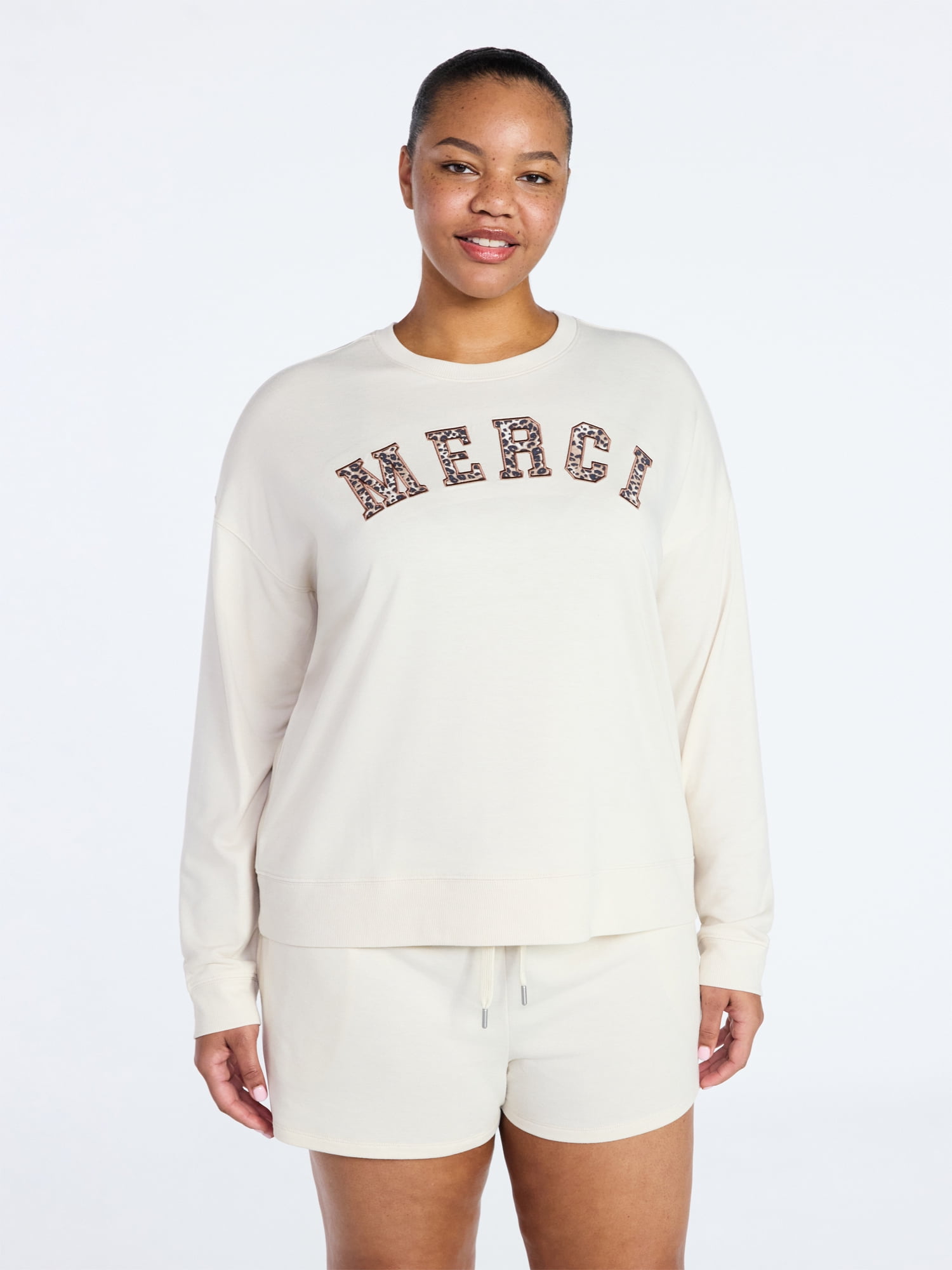 Joyspun Women's French Terry Knit Long Sleeve Lounge Sleep Top
