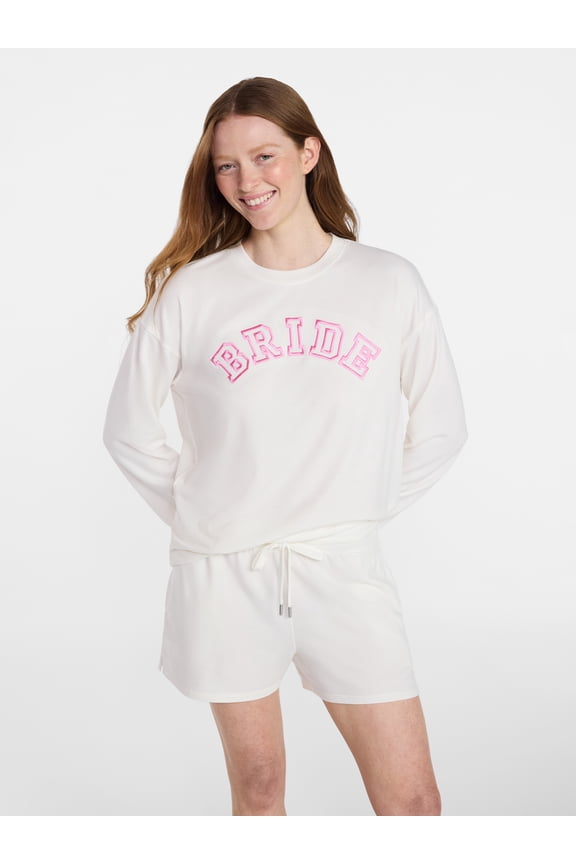 Women's French Terry Knit Bridal Long Sleeve Sleep Top, Sizes XS to 3X