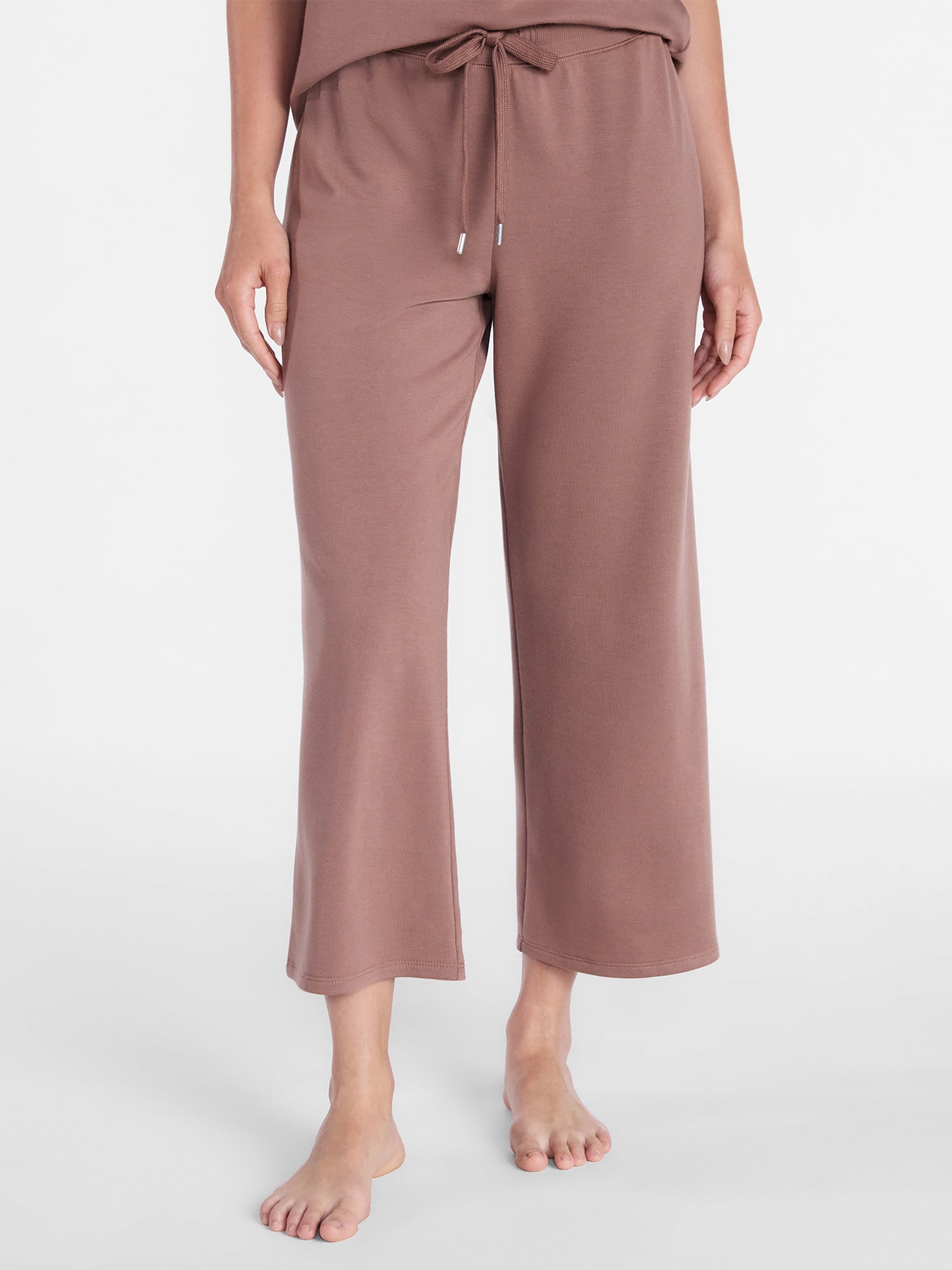 Joyspun Women's French Terry Knit Sleep Capri Pants, 25” Inseam