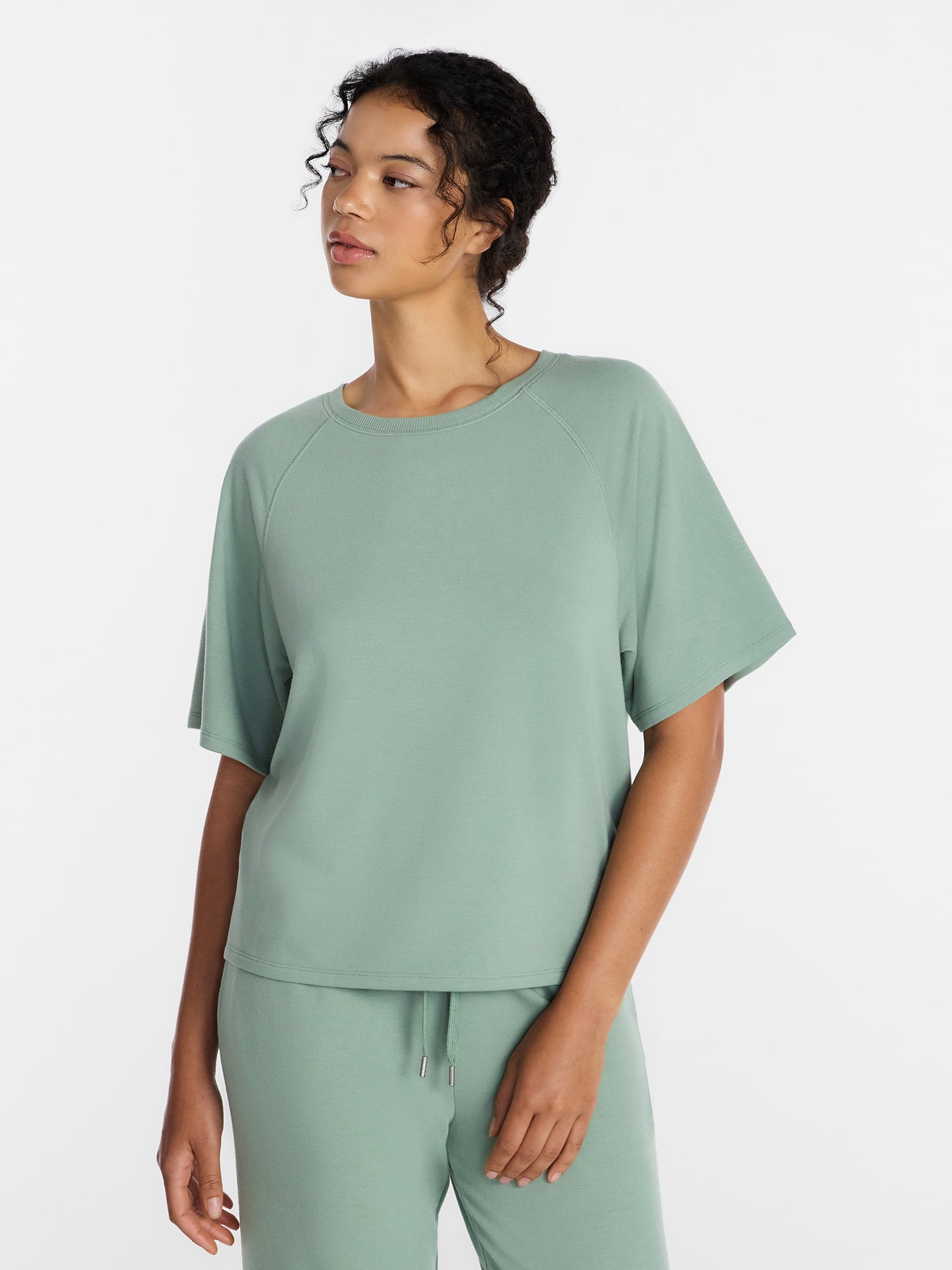 Joyspun Women's French Terry Knit Sleep Top with Short Sleeves