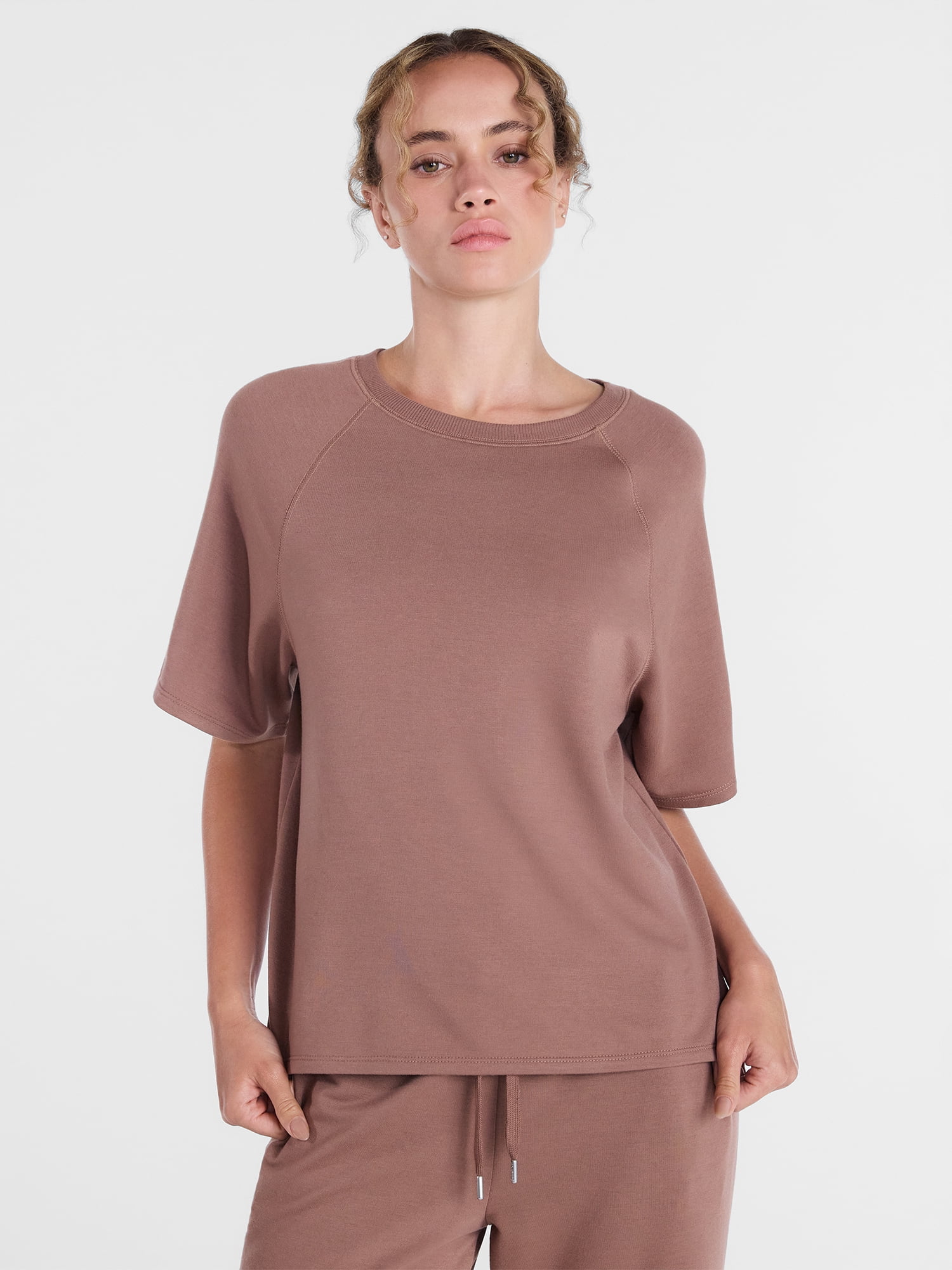 Joyspun Women's French Terry Knit Sleep Top with Short Sleeves, Sizes XS-3X