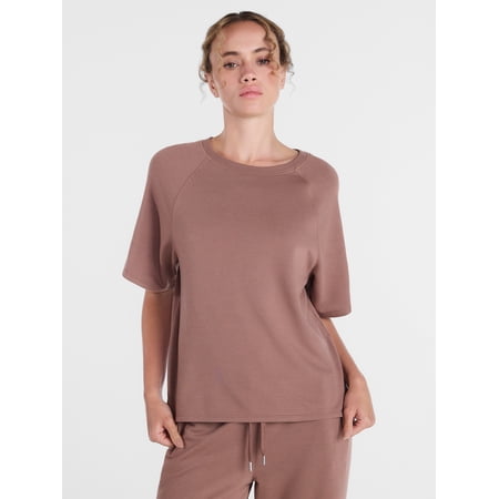 Joyspun Women's French Terry Knit Sleep Top with Short Sleeves, Sizes XS-3X