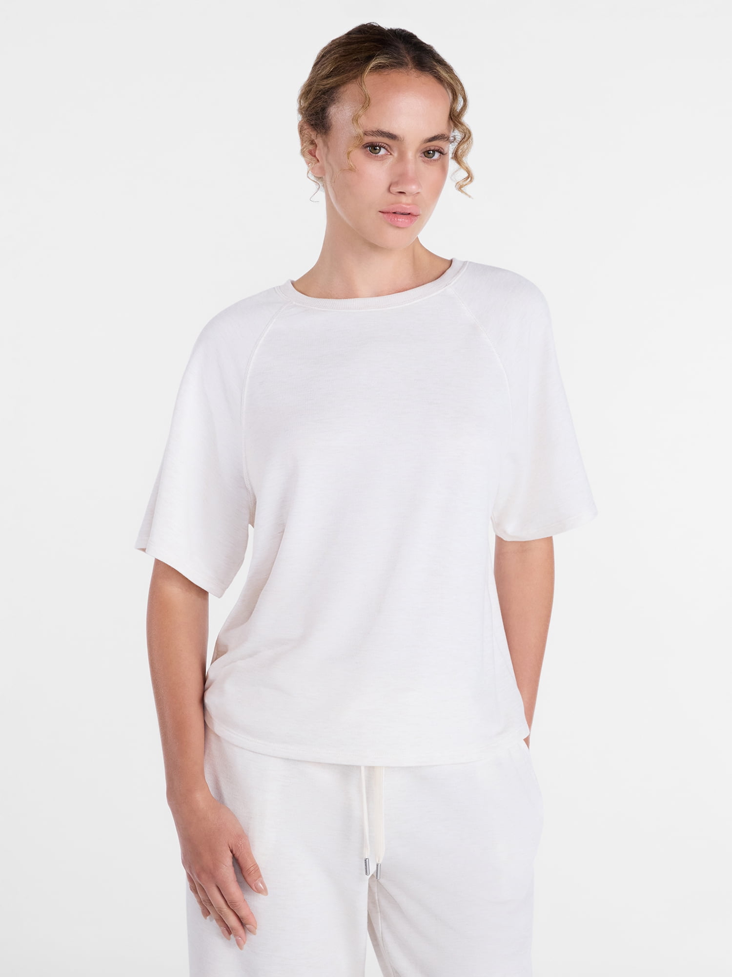 Joyspun Women's French Terry Knit Sleep Top with Short Sleeves, Sizes XS-3X
