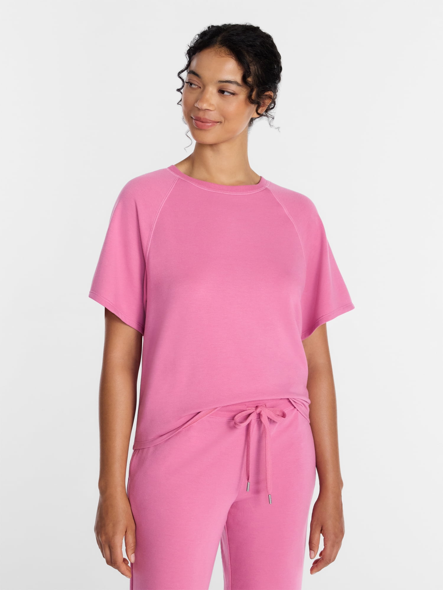 Joyspun Women's French Terry Knit Sleep Top with Short Sleeves