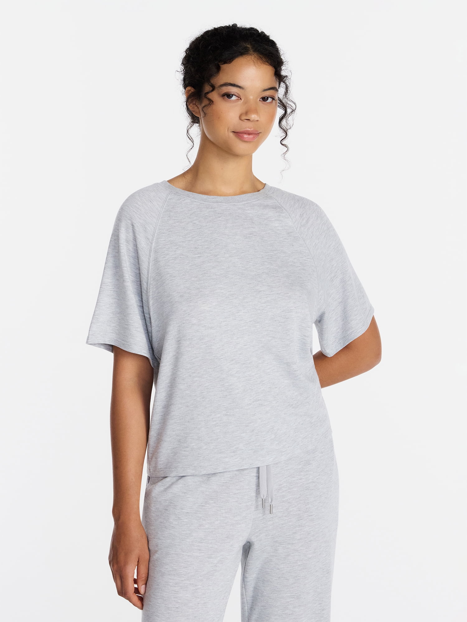 Joyspun Women's French Terry Knit Sleep Top with Short Sleeves, Sizes XS-3X