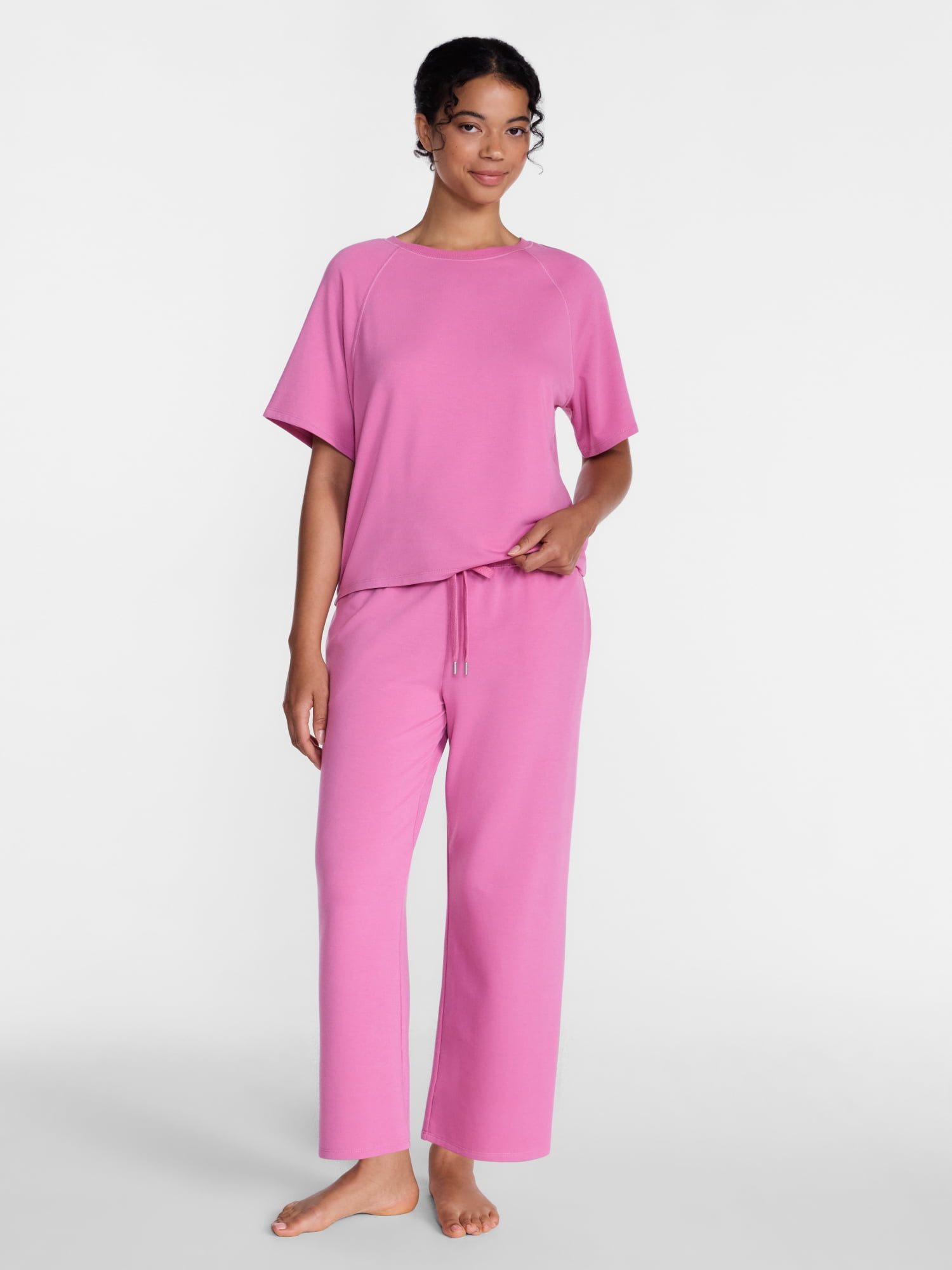 Joyspun Women's French Terry Lounge Sleep Short Sleeve Top and