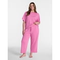 thumbnail image 1 of Joyspun Women's French Terry Lounge Sleep Short Sleeve Top and Capri Pants Set, 2 Piece, Sizes XS-3X, 1 of 2