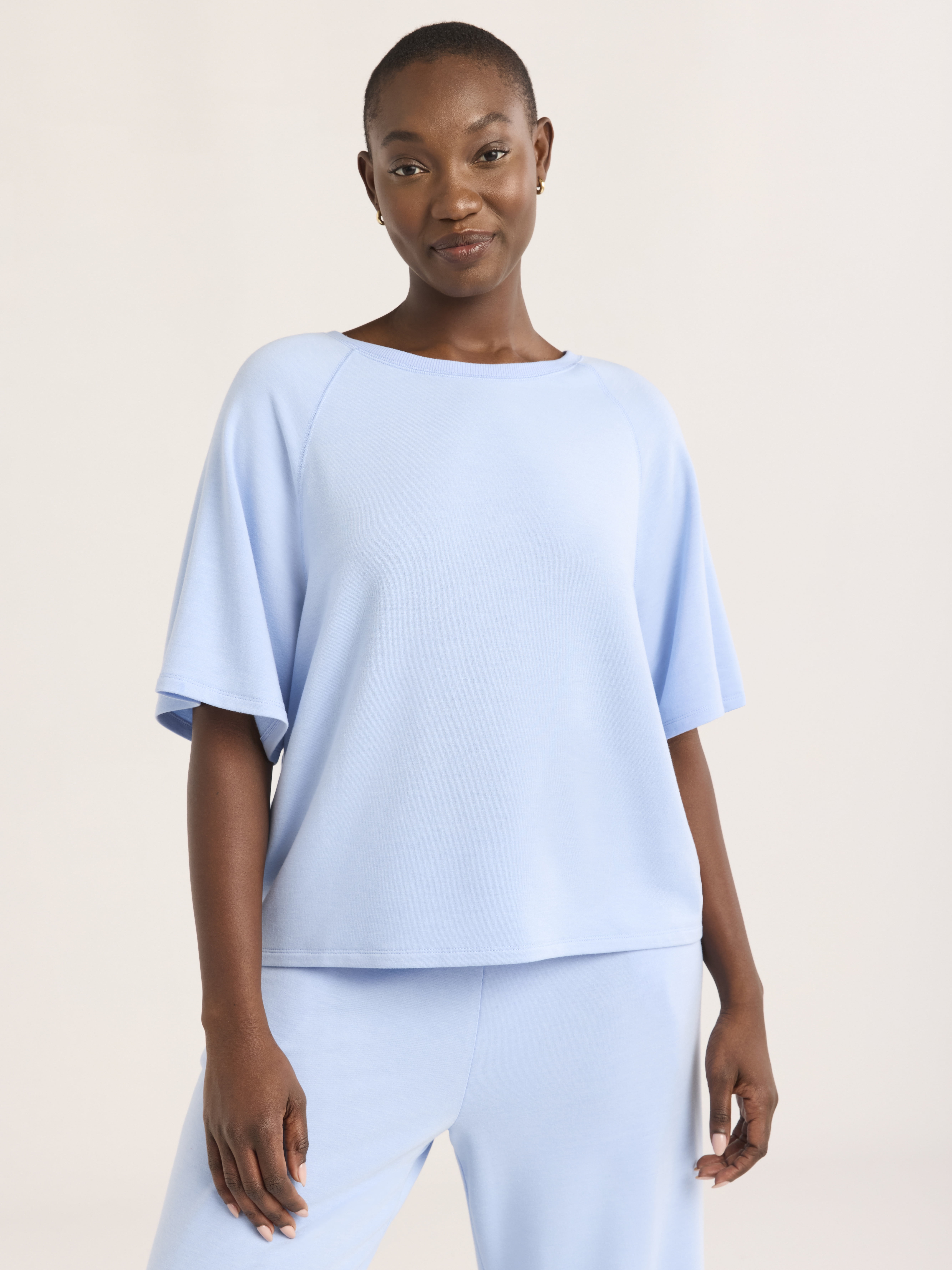 Joyspun Women's French Terry Short Sleeve Top and Capri Pants Set, 2-Piece, Sizes XS-3X
