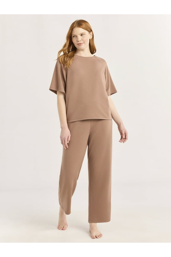 Women's French Terry Short Sleeve Top and Capri Pants Set, 2-Piece, Sizes XS-3X