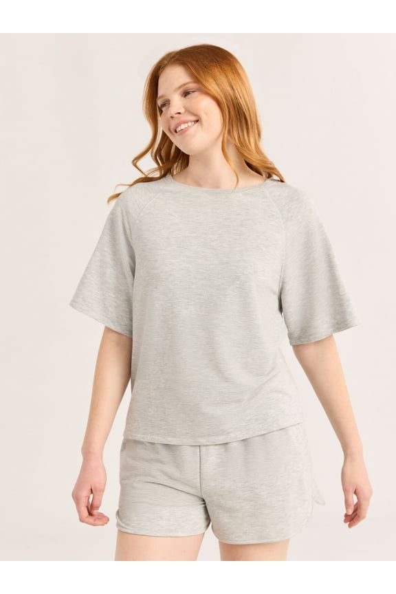 Women's French Terry Short Sleeve Top and Shorts Set, 2-Piece, Sizes XS-3X