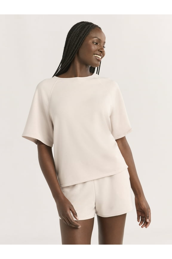 Women's French Terry Short Sleeve Top and Shorts Set, 2-Piece, Sizes XS-3X