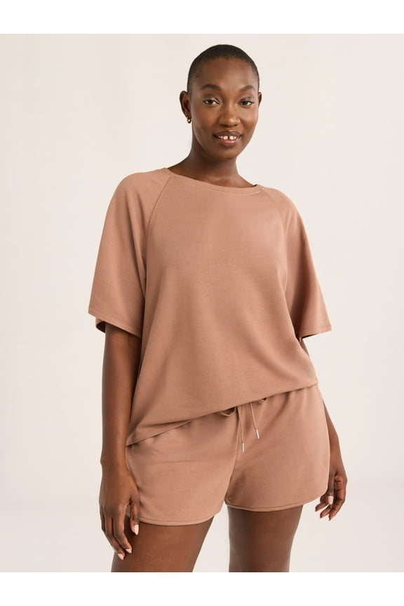 Women's French Terry Short Sleeve Top and Shorts Set, 2-Piece, Sizes XS-3X