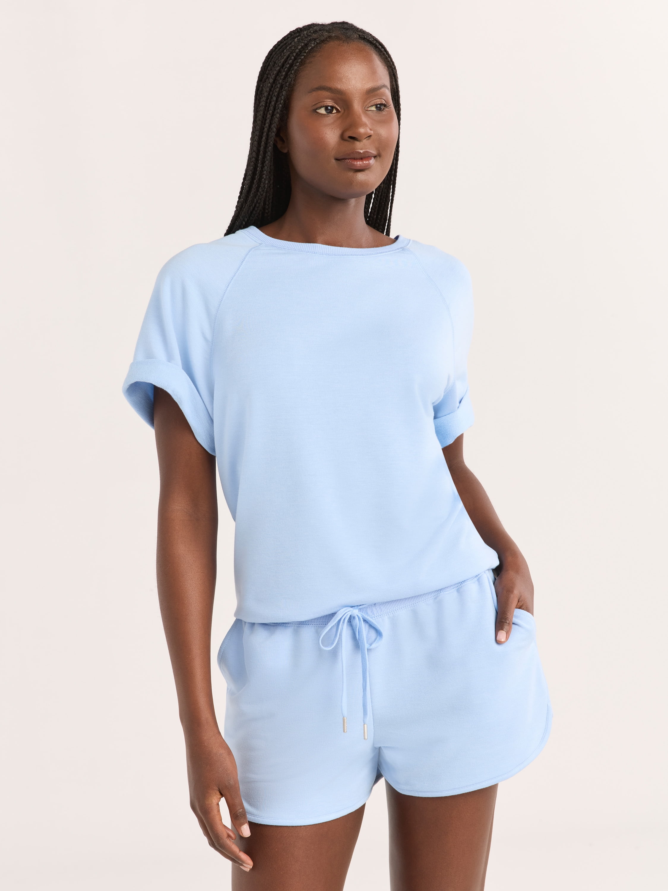 The Coupon deal of  Joyspun Women's French Terry Short Sleeve Top and Shorts Set, 2-Piece, Sizes XS-3X