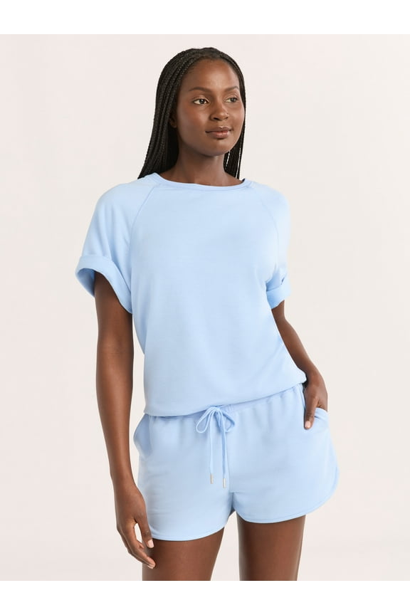 Women's French Terry Short Sleeve Top and Shorts Set, 2-Piece, Sizes XS-3X