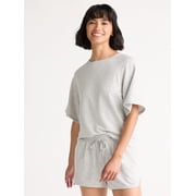 Joyspun Women's French Terry Short Sleeve Top and Shorts Pajama Set, 2-Piece, Sizes XS-3X