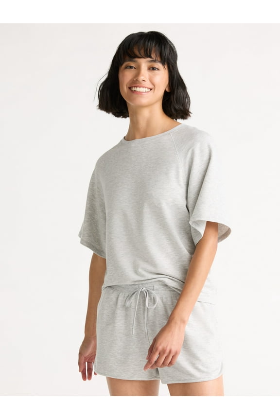 Women's French Terry Short Sleeve Top and Shorts Pajama Set, 2-Piece, Sizes XS-3X