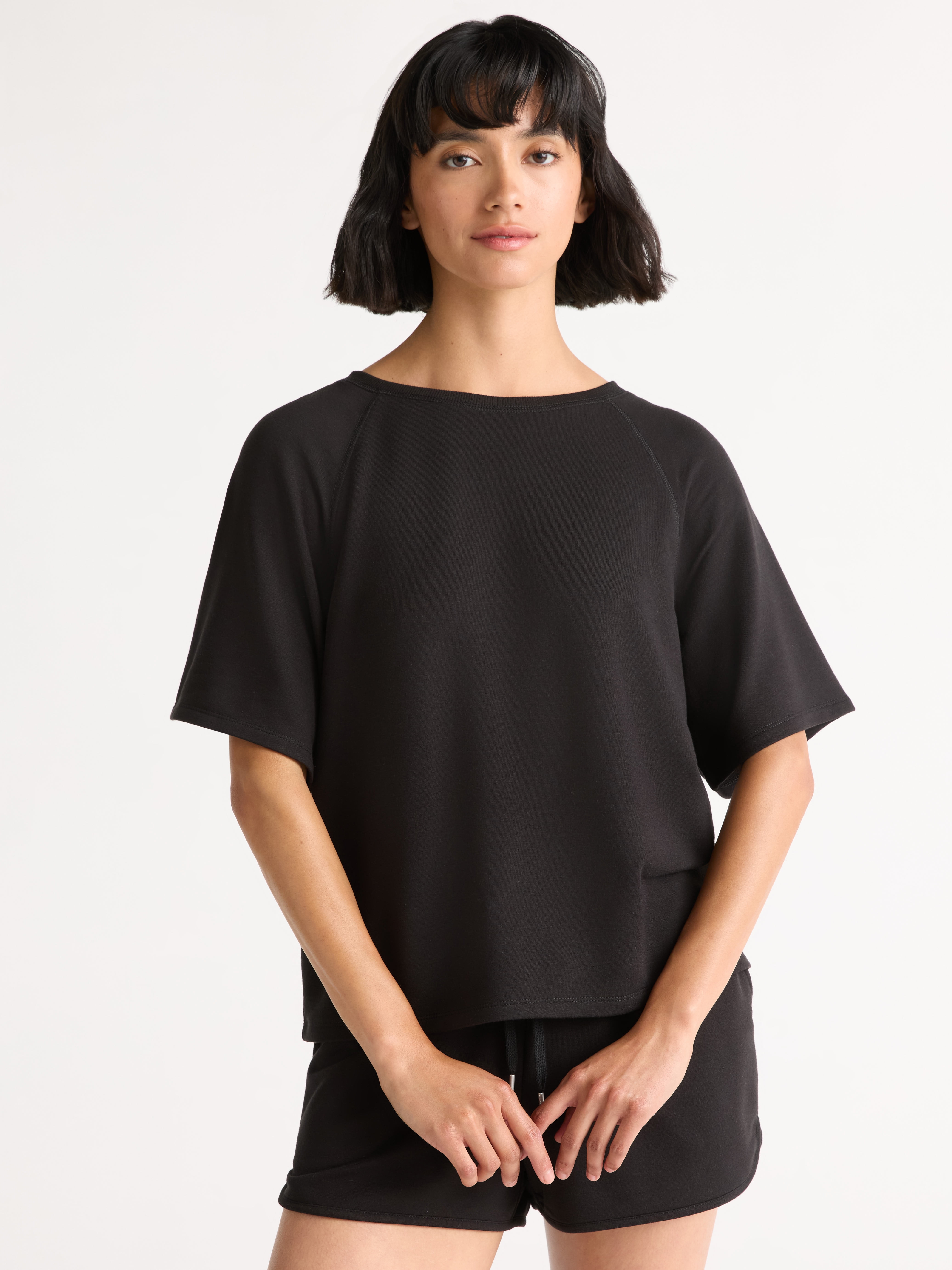 Solid French Terry Slouchy Top And Shorts Two Piece Set main image 0