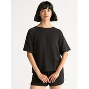 JOYSPUN Women's French Terry Short Sleeve Top and Shorts Pajama Set, 2-Piece, Sizes XS-3X