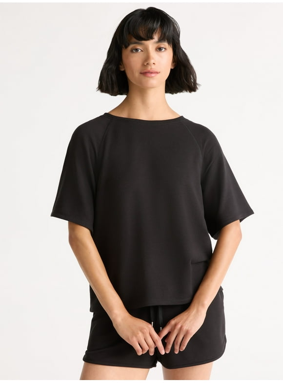 Women's French Terry Short Sleeve Top and Shorts Pajama Set, 2-Piece, Sizes XS-3X