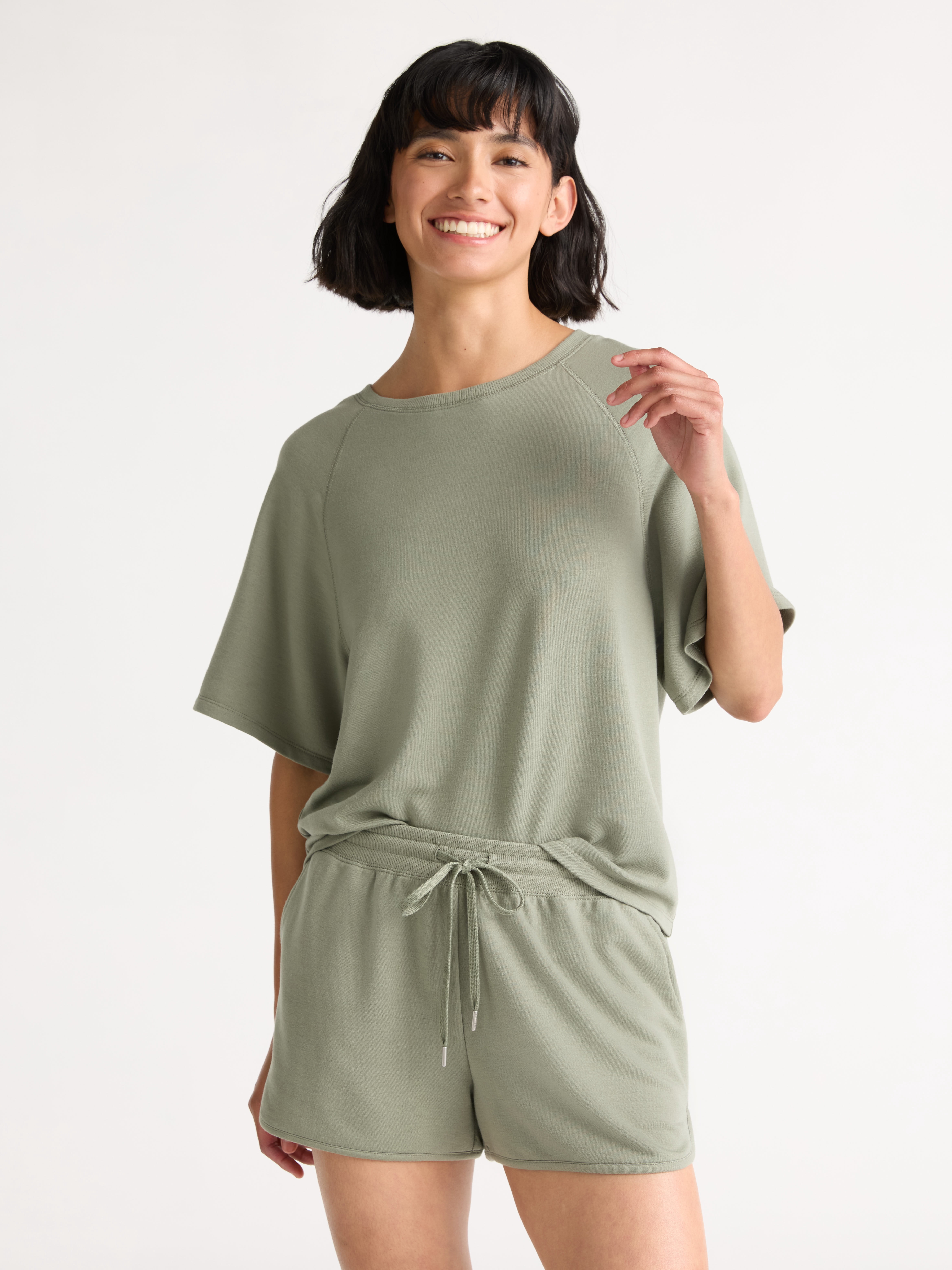Women's French Terry Short Sleeve Top and Shorts Pajama Set, 2-Piece, Sizes XS-3X