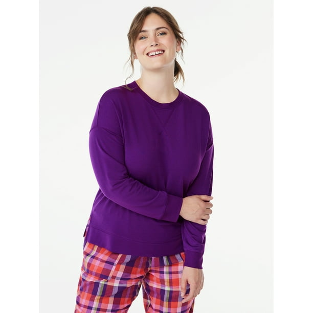 Joyspun Women's French Terry Sleep Top with Long Sleeves, Sizes XS to