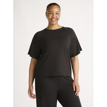 Joyspun Women's French Terry Sleep Top with Short Sleeves, Sizes XS-3X