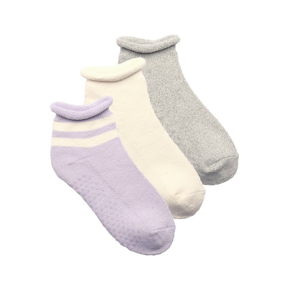 Joyspun Women's Full Terry Roll Ankle Socks with Grippers, 3-Pack, Shoe Sizes 4-10