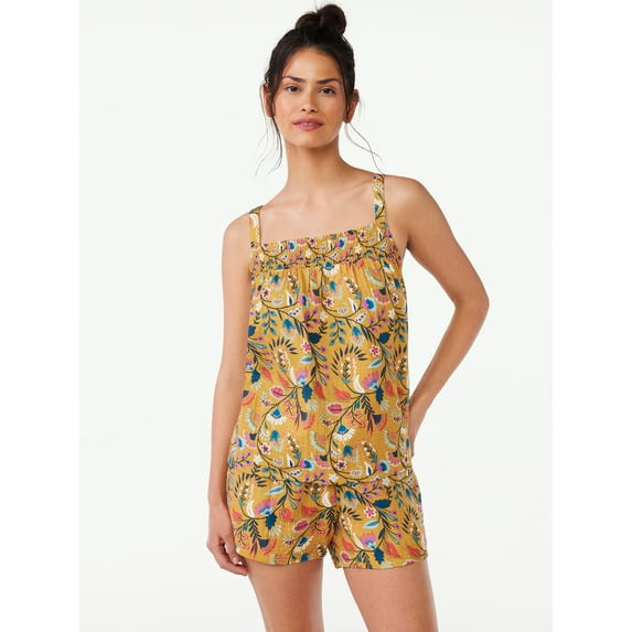 Joyspun Women's Gauze Smocked Top and Shorts Pajama Set, 2-Piece, Sizes S to 3X