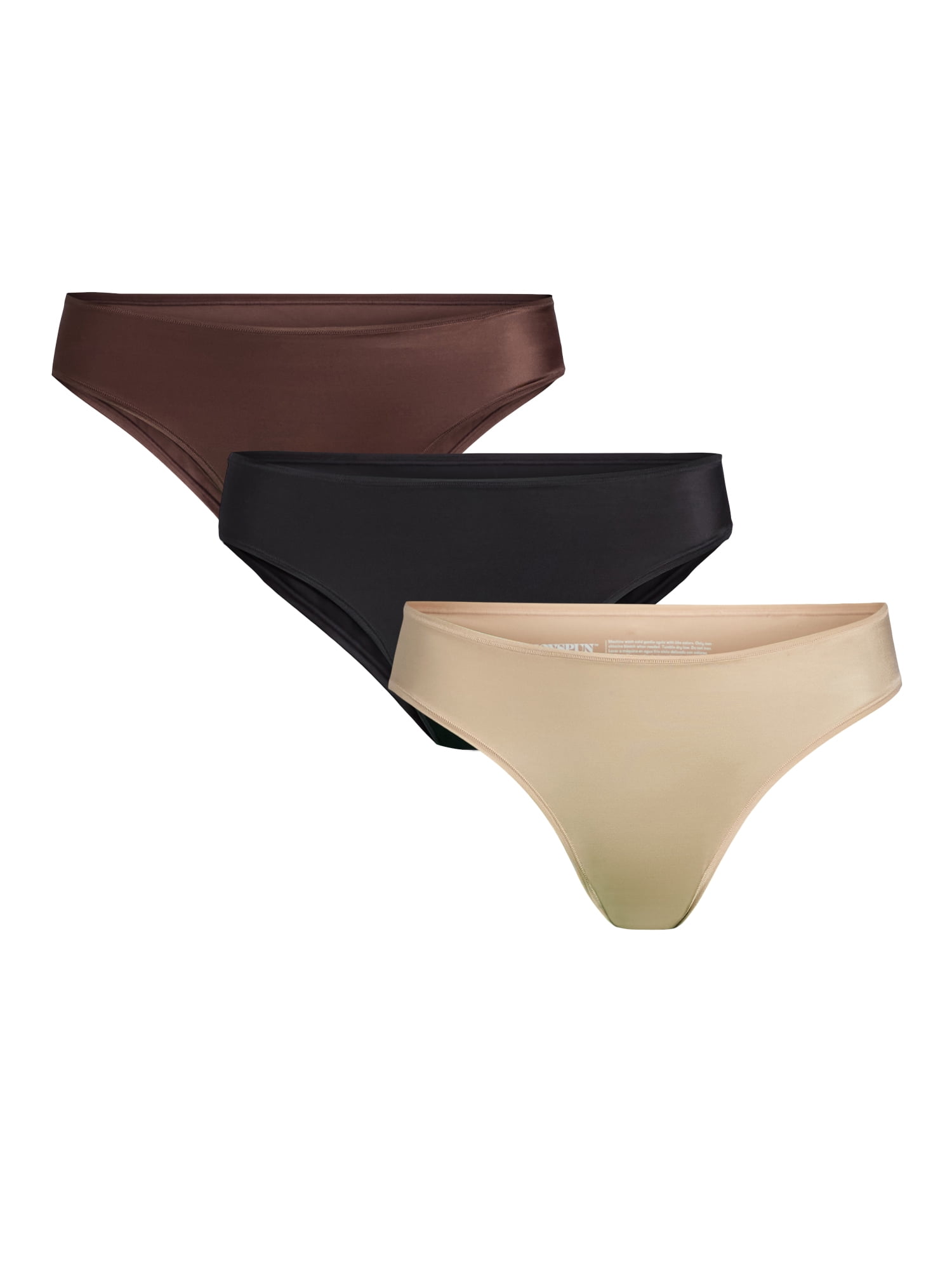 Joyspun Women’s Glossy Shine Cheeky Panties, 3-Pack, Sizes XS-3XL