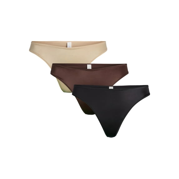 Joyspun Women’s Glossy Shine Thong Panties, 3-Pack, Sizes XS-XXXL