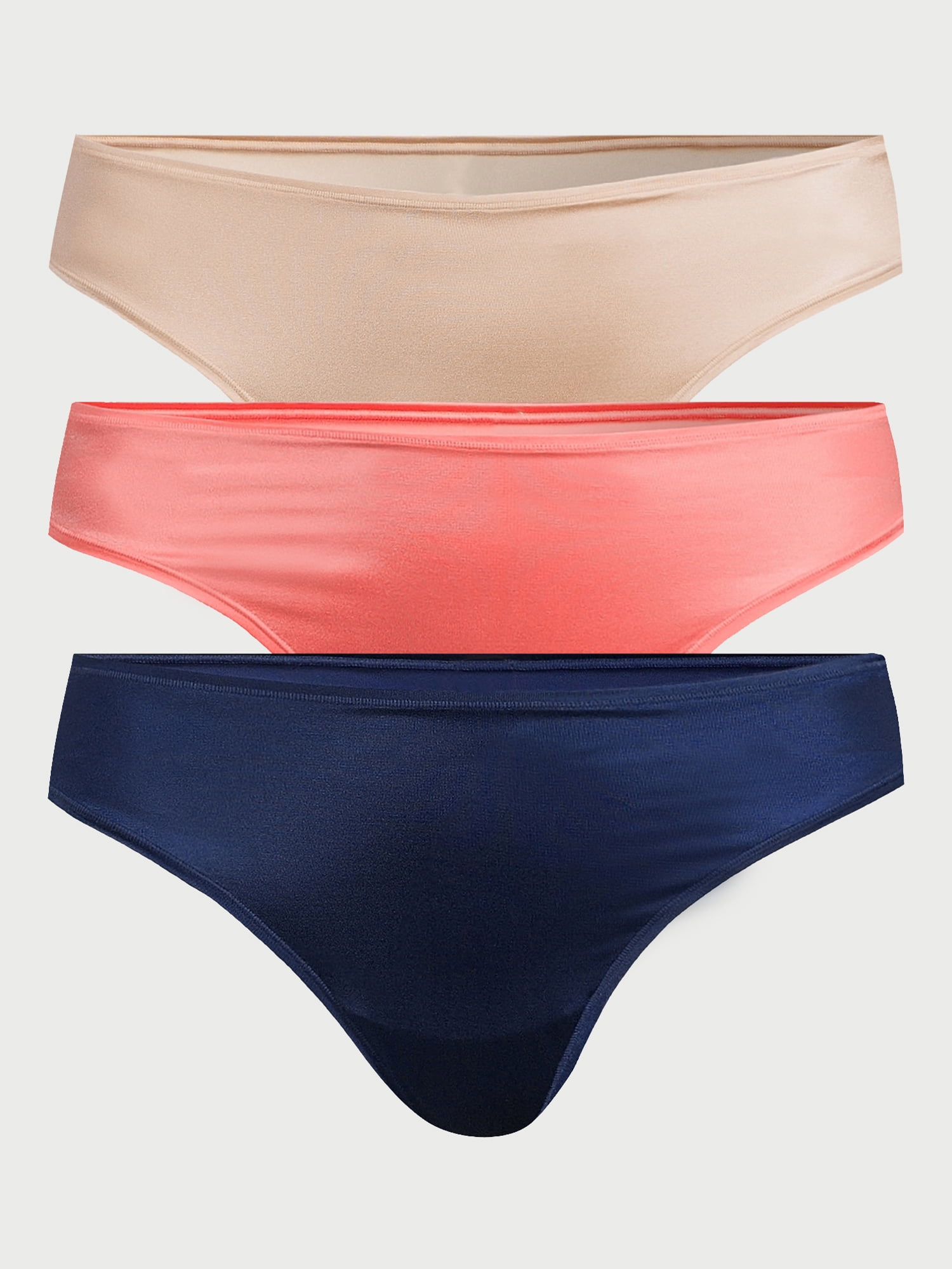 Joyspun Women's Glossy Shine Thong Panties, 3-Pack, Sizes XS to 3XL