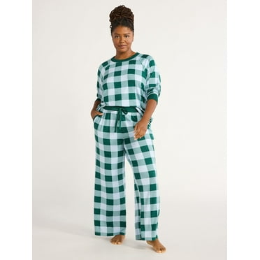 Joyspun Women's Hacci Knit Buffalo Plaid Sleep Pants, 30.5” Inseam, Sizes XS-3X
