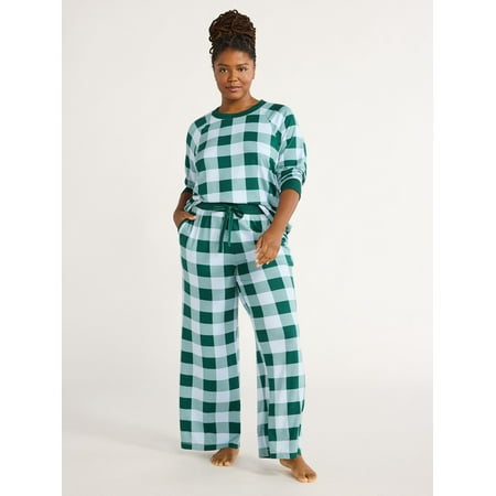 Joyspun Women’s Hacci Knit Buffalo Plaid Sleep Top with Long Sleeves, Sizes XS-3X